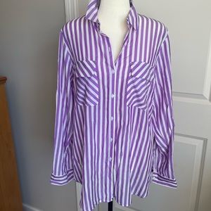 Express Button Down Blouse Size Large Purple and White